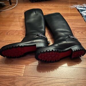 Christian Louboutin Black Leather Boots with Red Soles